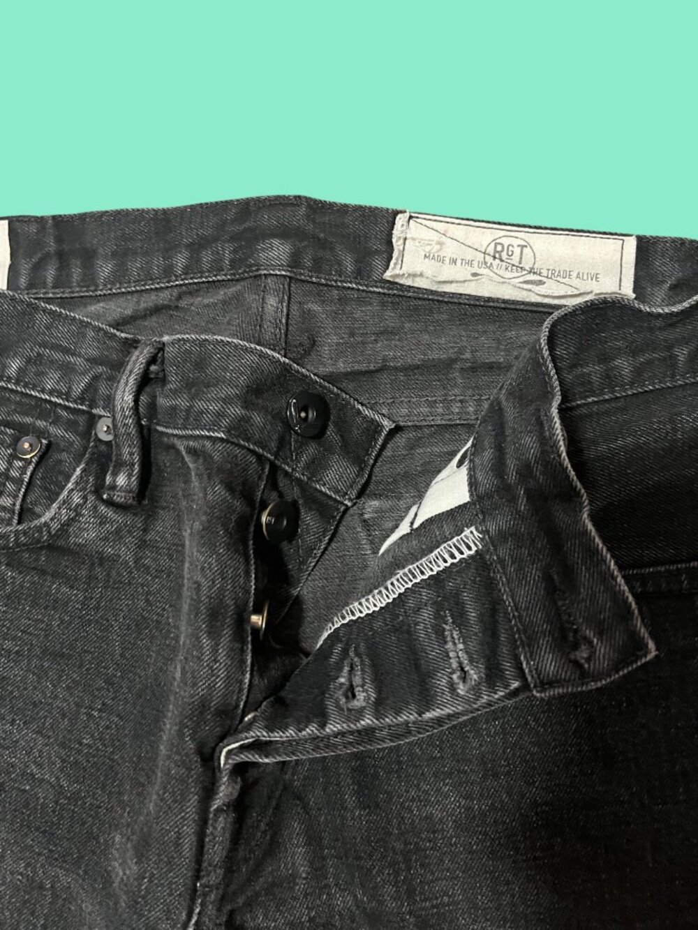 Rogue Territory Men's Black Raw Denim Jeans Sz 31 Straight Leg Frayed Hem USA - Picture 2 of 9